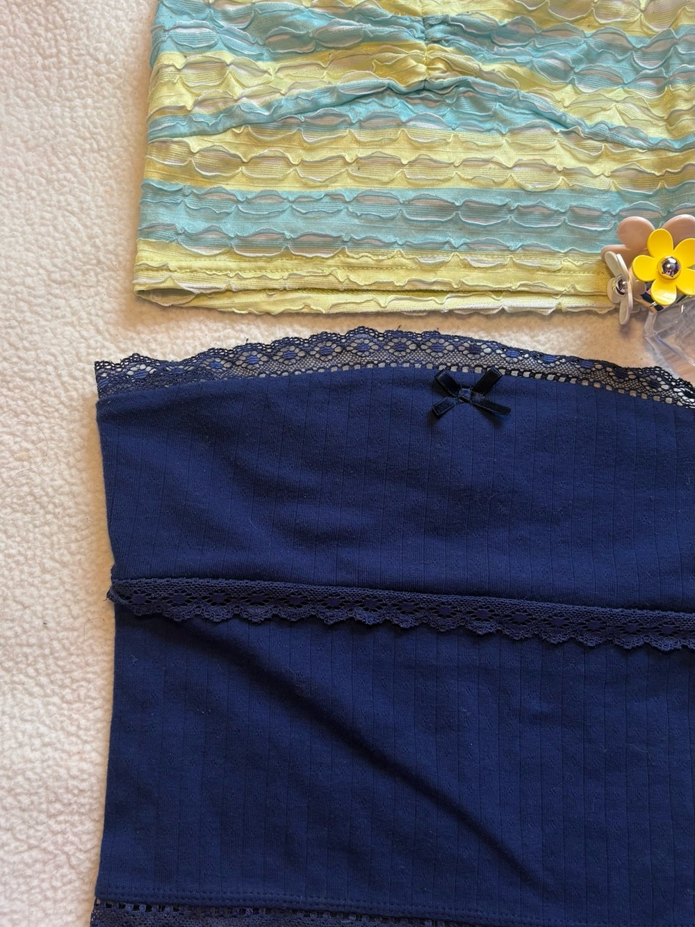 Navy Lace-Trim Strapless Crop Top